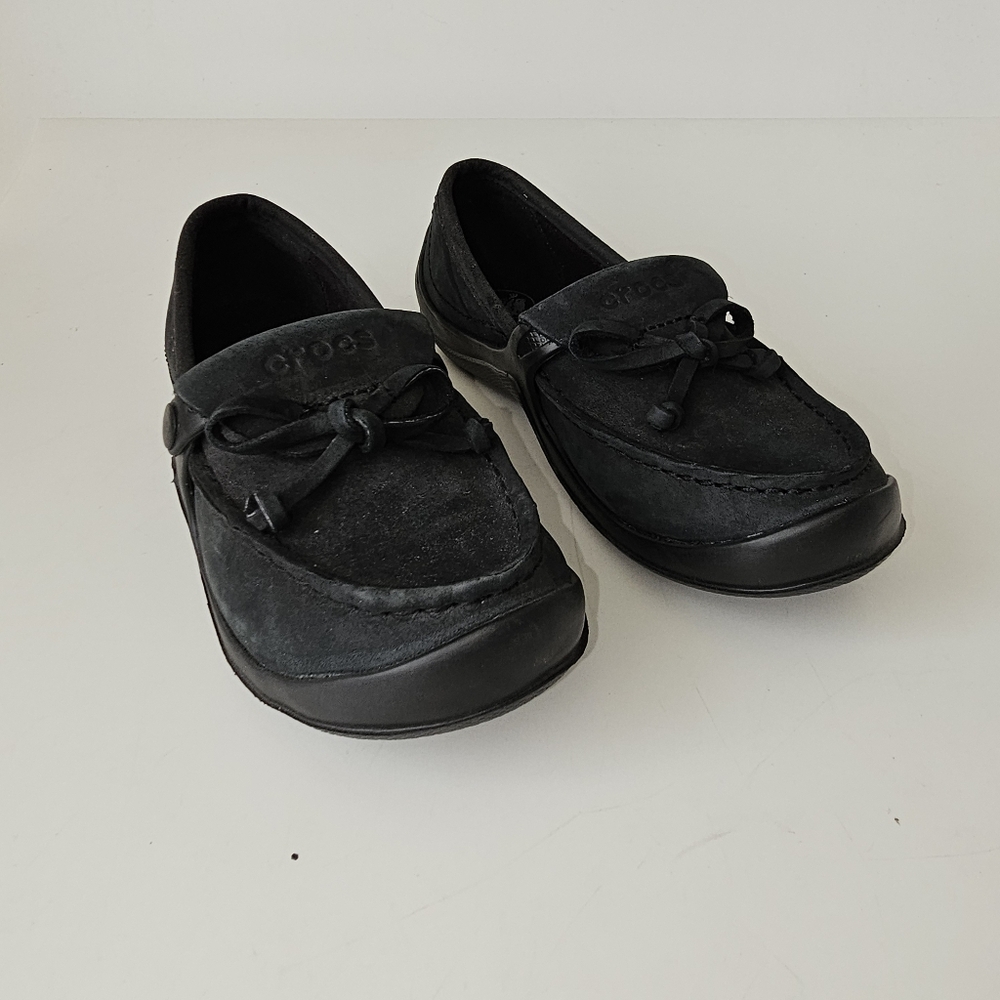 Crocs Womens Suede Nubuck Wrapped Dark Green Loafers Bow Coslite Shoes S…